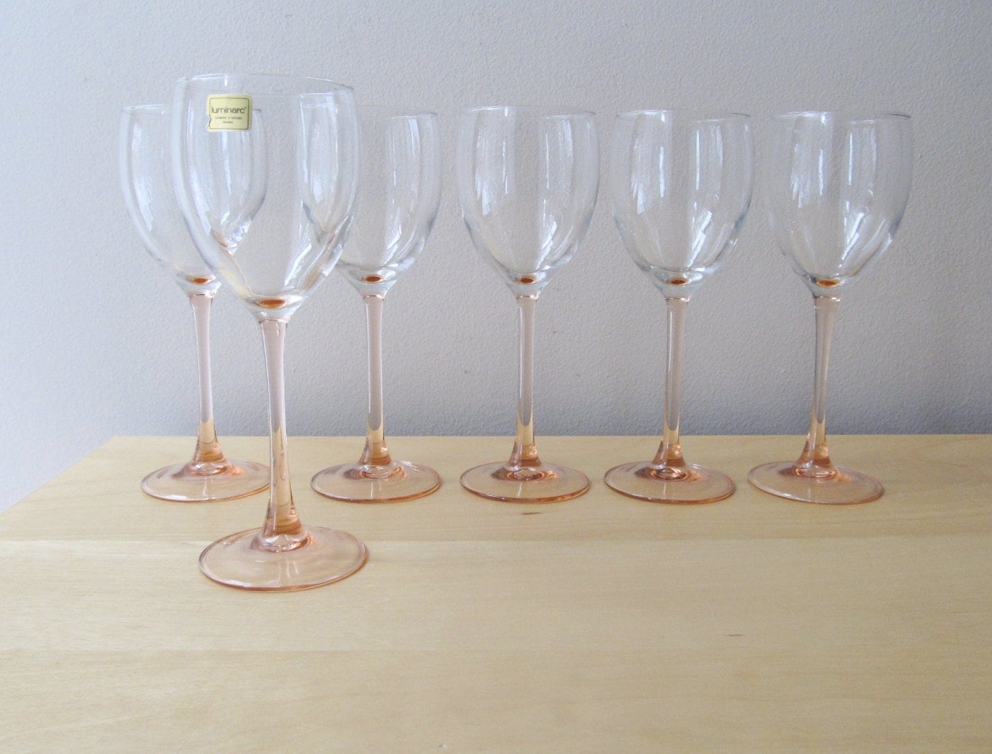 vintage luminarc french wine glasses with peach by ionesAttic