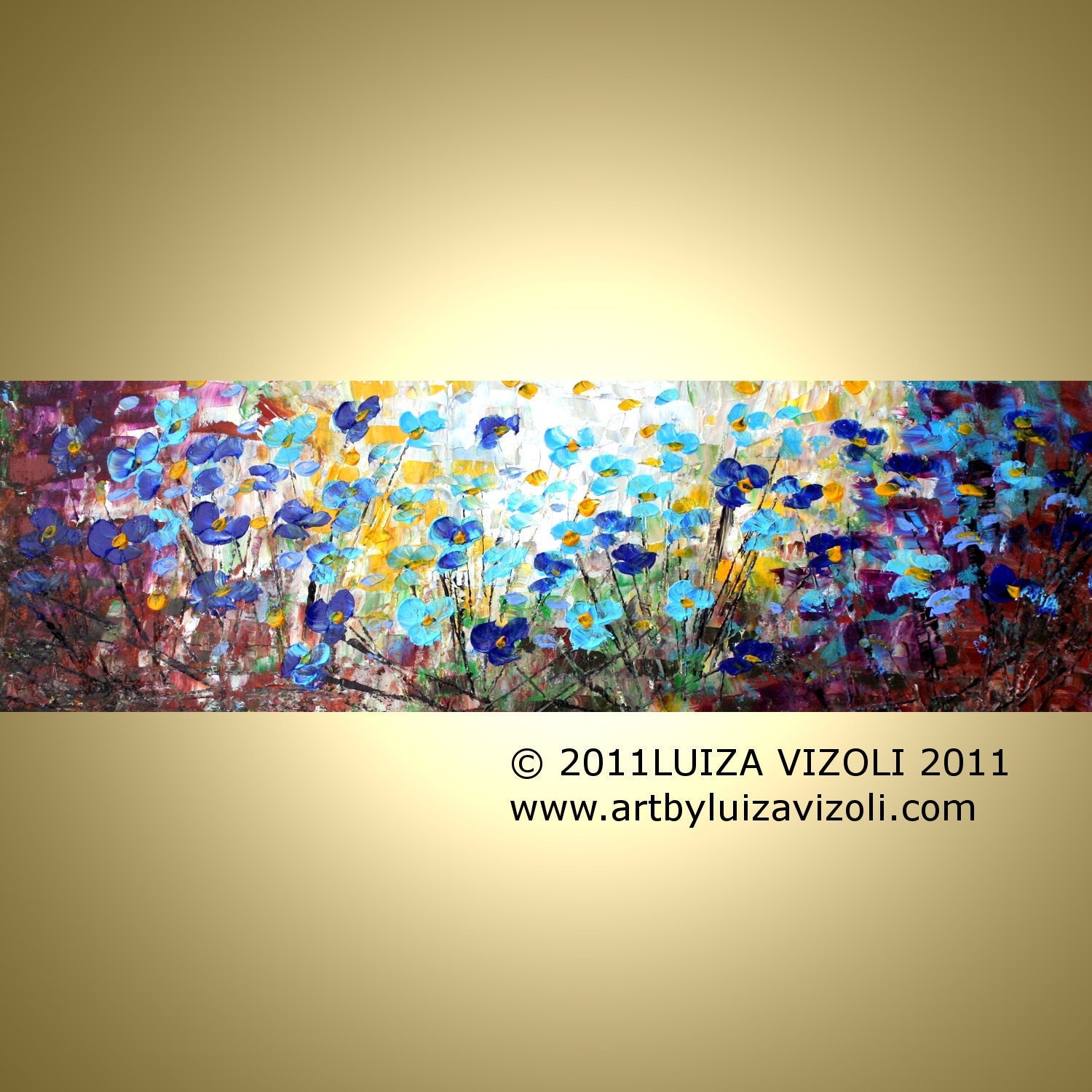 Original Flowers Oil Painting BLUE WILDFLOWERS 36x12