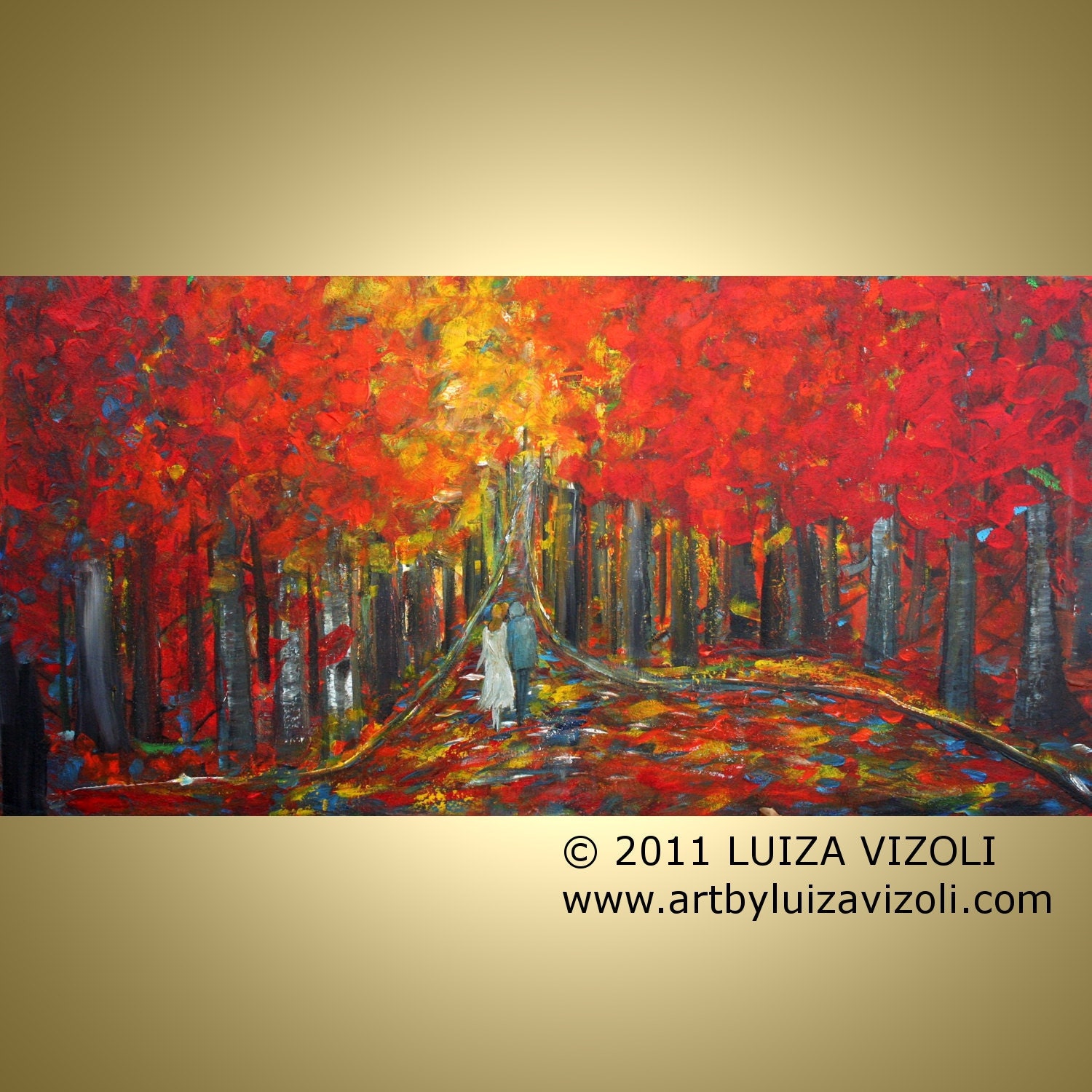 Original Painting FALL WEDDING Modern Impressionist Park Trees Landscape Large Palette Impasto Textured Oil Artwork