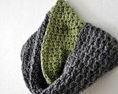 Chunky Knit Accessories - Infinity Scarf -  UNISEX -  Long Loop Circle Tube Endless Scarves - Gray and Sage - Color Block