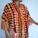 Fall foliage.. Crochet shawl.. Autumn Colors Rusty Red Crocodile w Fringe Wrap Stole Coffee Brown Orange Bamboo Mustard