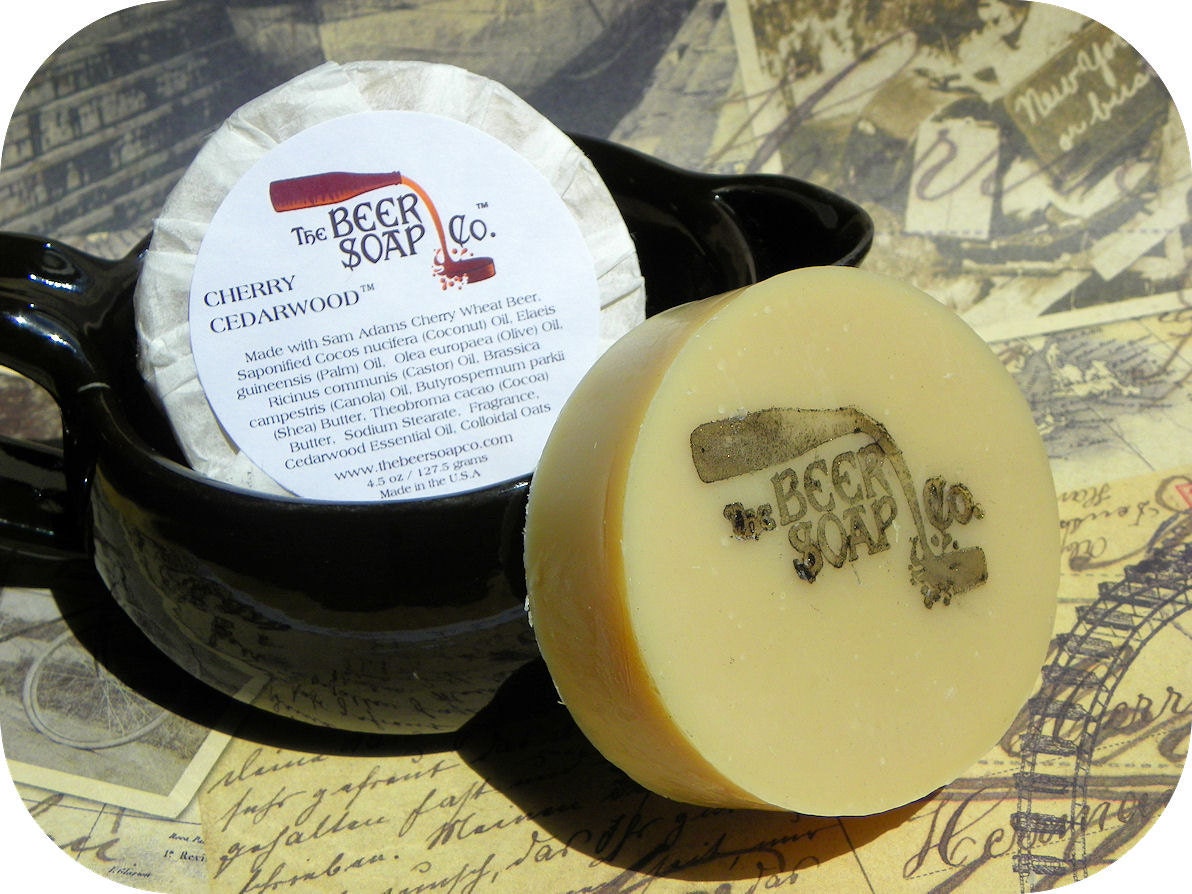 Handmade Soap Gifts For Men - Cherry Cedarwood Beer Soap- Made with Sam Adams Cherry Wheat Beer