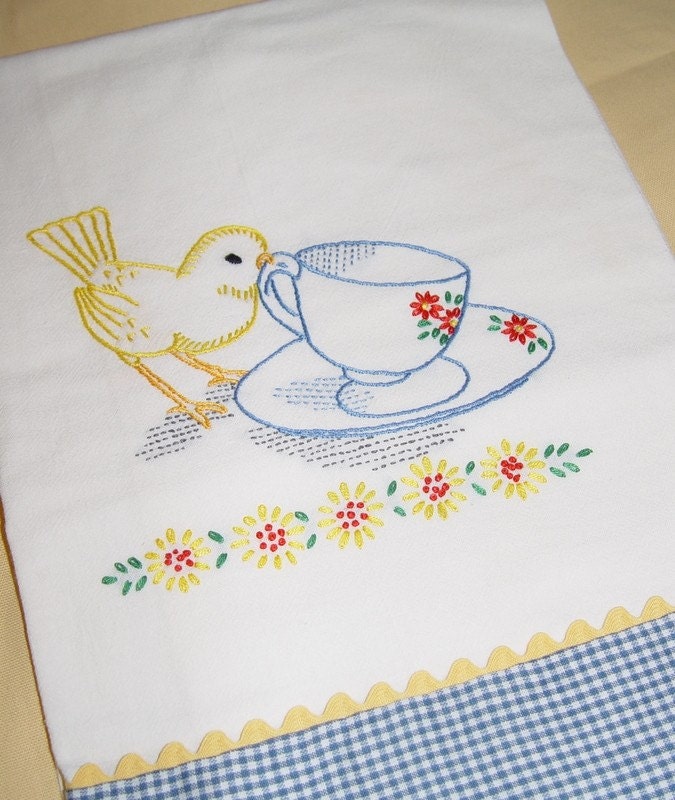 Tea Time For Little Bird - Flour Sack Tea Towel