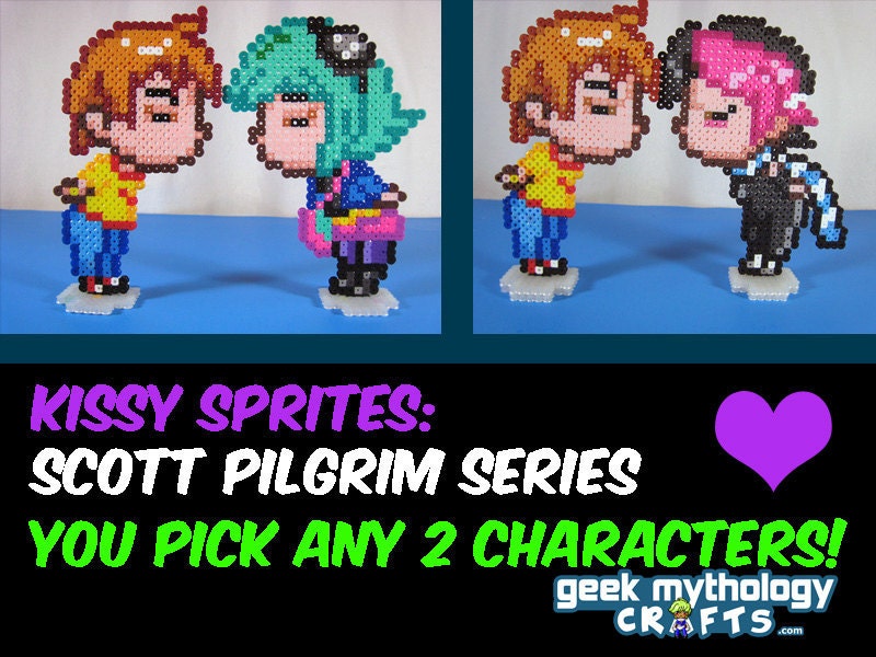 YOU CHOSE ANY 2 - Kissy Bead Sprites - Scott Pilgrim Character Series Perler Bead Decoration with stands