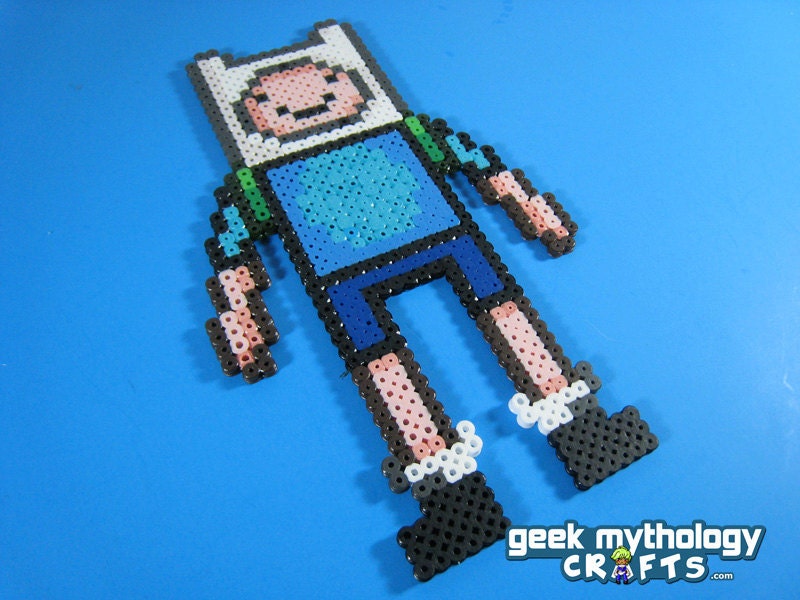 Adventure Time Finn the Human Custom Designed Perler Bead Sprite Decoration with Stand