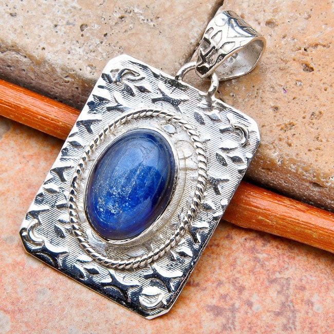 Kyanite necklace pendant - focal bead for jewelry making - Sterling Silver - Kyanite cabocon - coyoterainbow - gemstone cabochon cab