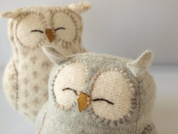 Upcycled Felted Wool Grey Sleepy Owl