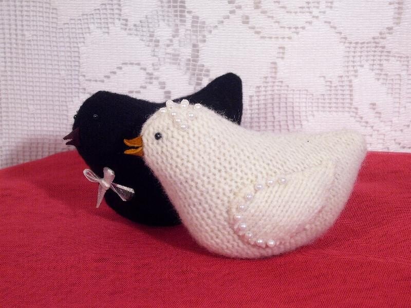 Felted Wool Wedding Cake Topper Birds I Do Couple in Black and White