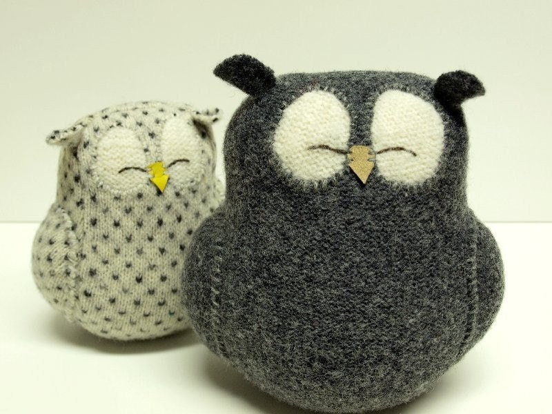 Upcycled Felted Wool Grey Sleepy Owl
