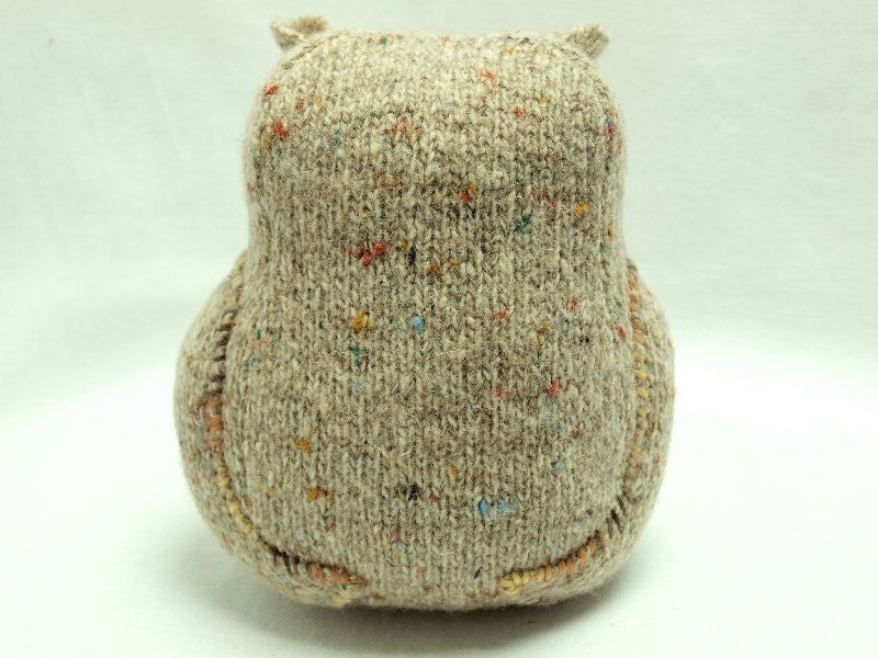 Upcycled Felted Wool Beige Sleepy Owl