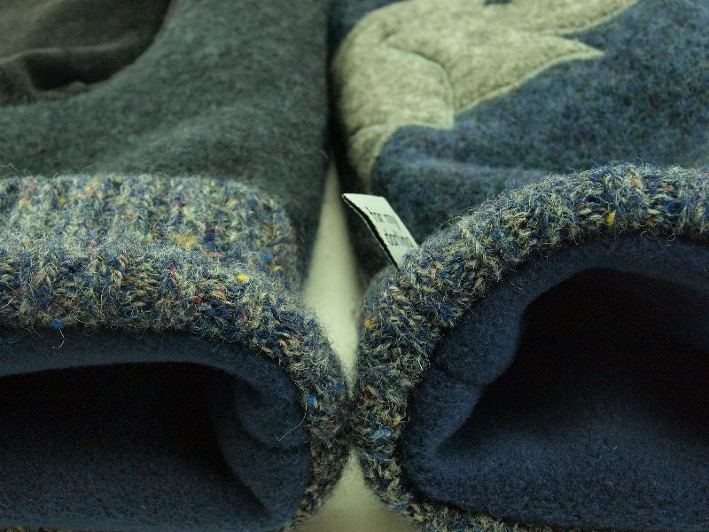 Wool Sweater Mittens Recycled Mittens Elephant Mittens Grey Applique Fleece Lined Mittens Leather Palm Eco Friendly Up Cycled Size L