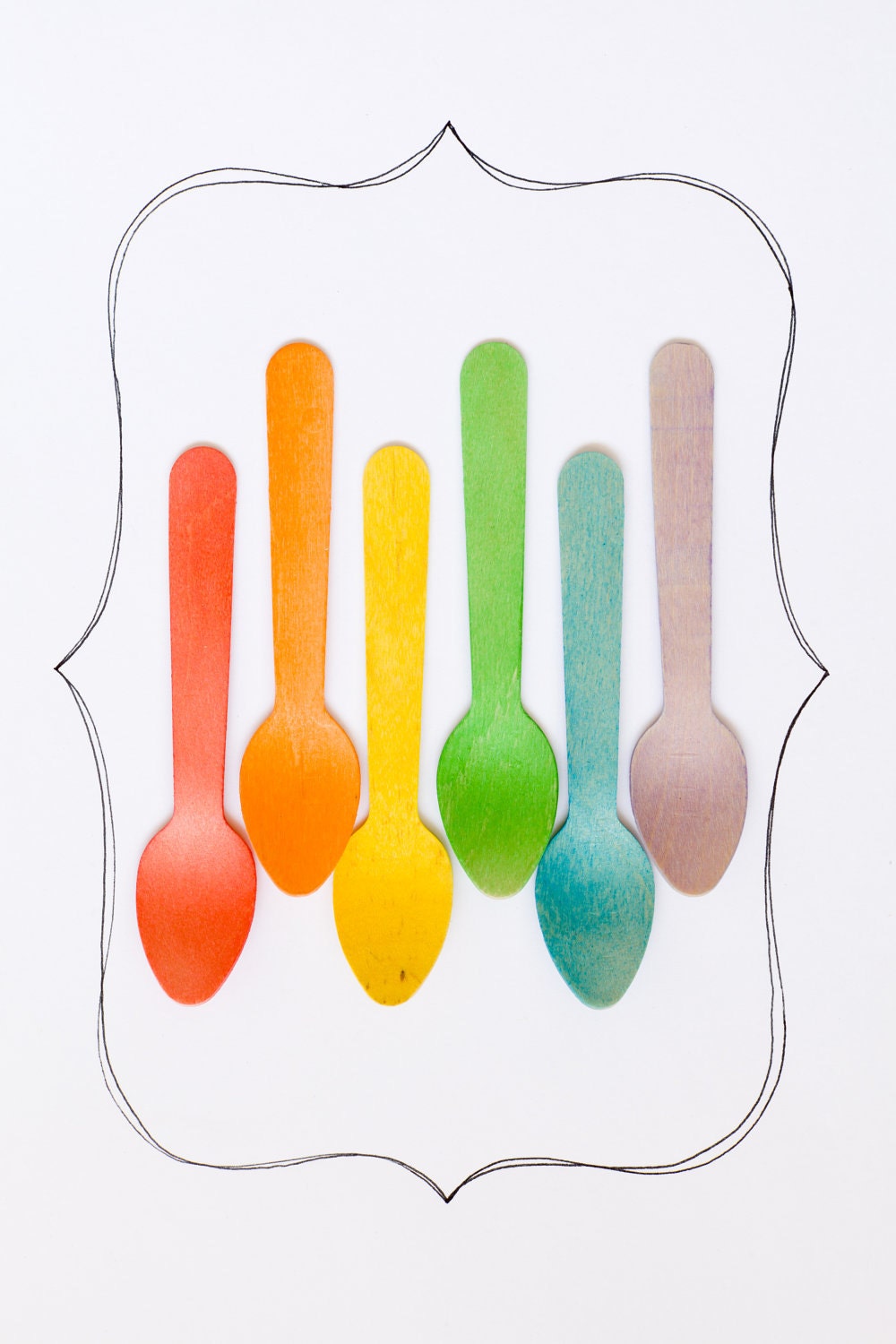 20 Wooden Ice Cream Spoons - Rainbow of Colors - Perfect For Parties & School Lunches