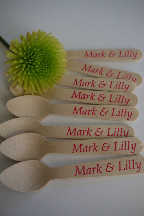 100 Wooden Ice Cream Spoons - Customize For Your Event - Perfect For Engagement Parties, Weddings, Rehearsal Dinners and Showers