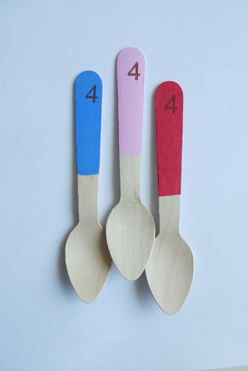 20 Wood Ice Cream Spoons - Pink Red And Blue - Custom Listing for Kldawson