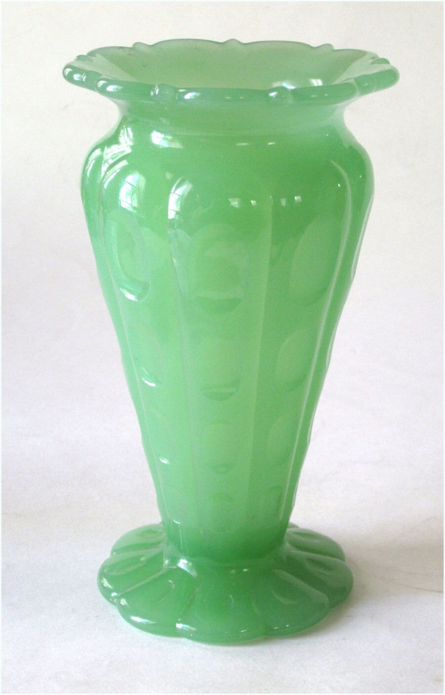 1920s Fenton Art Glass Jade or Jadite Thumbprint Art Deco Vase