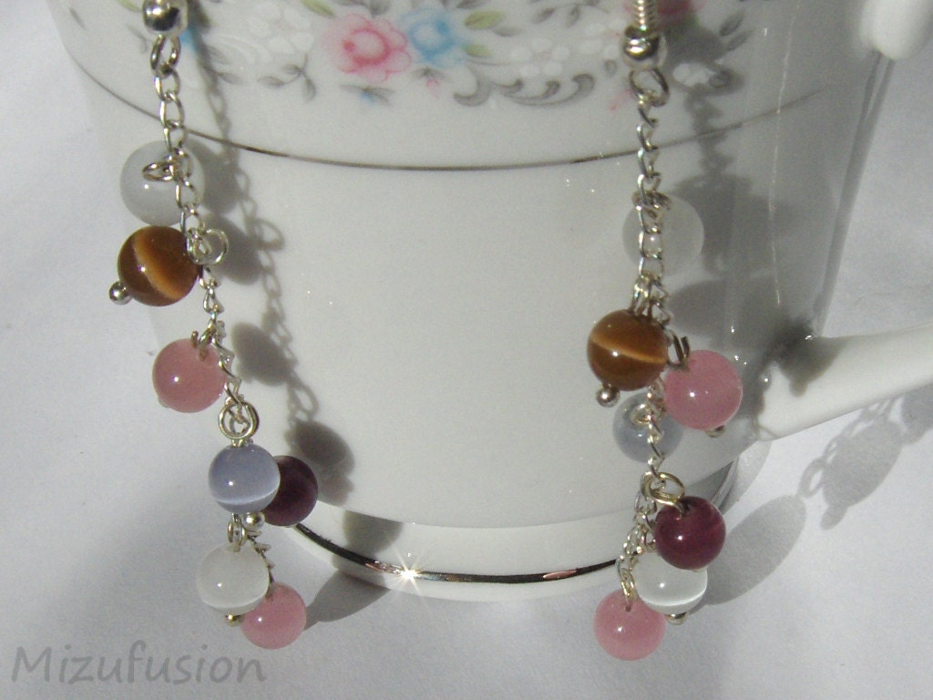 Pink and Purple Cats Eye Cluster Earrings -- CLEARANCE SALE
