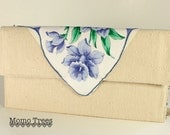 Envelope Clutch - Vintage Handkerchief - Purple Flowers - Ivory- SALE