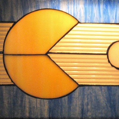 PAC-MAN Stained Glass Shadowbox Clock Lamp --ON SALE