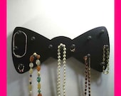 Necklace Wall Rack Bowtie shape black wooden HOLDER 13 pegs BOWTIE