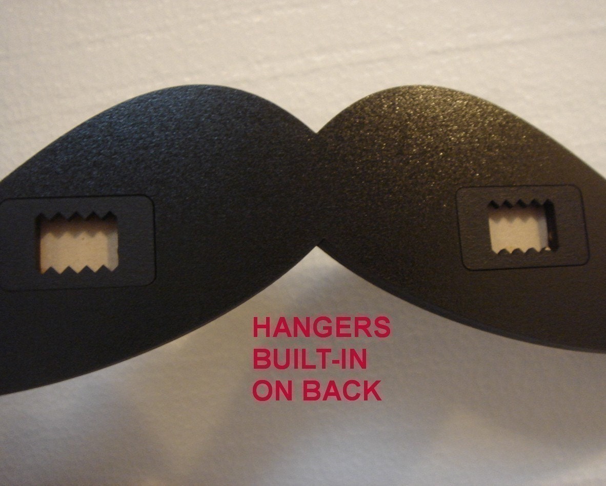 MUSTACHE  black wooden NECKLACE wall rack holder 12 pegs