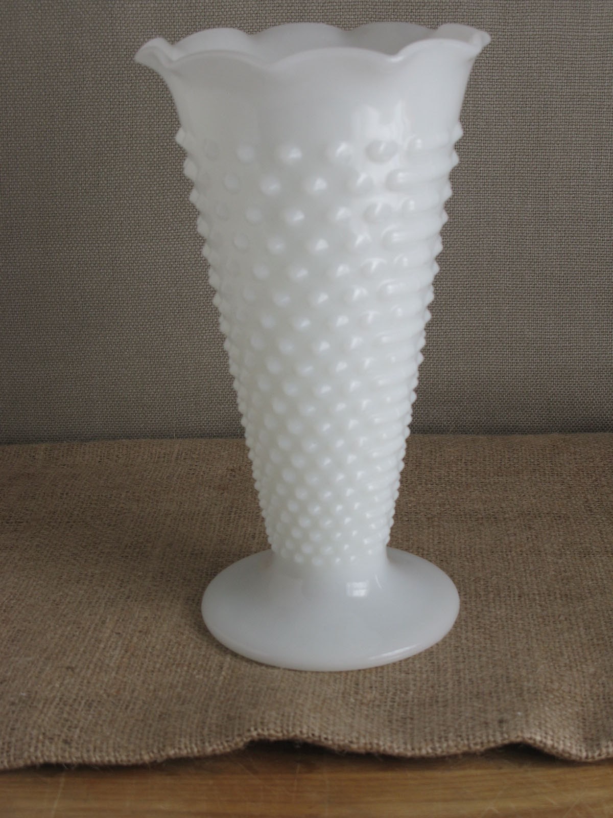 Vase - Tall Milk Glass, Hobnail