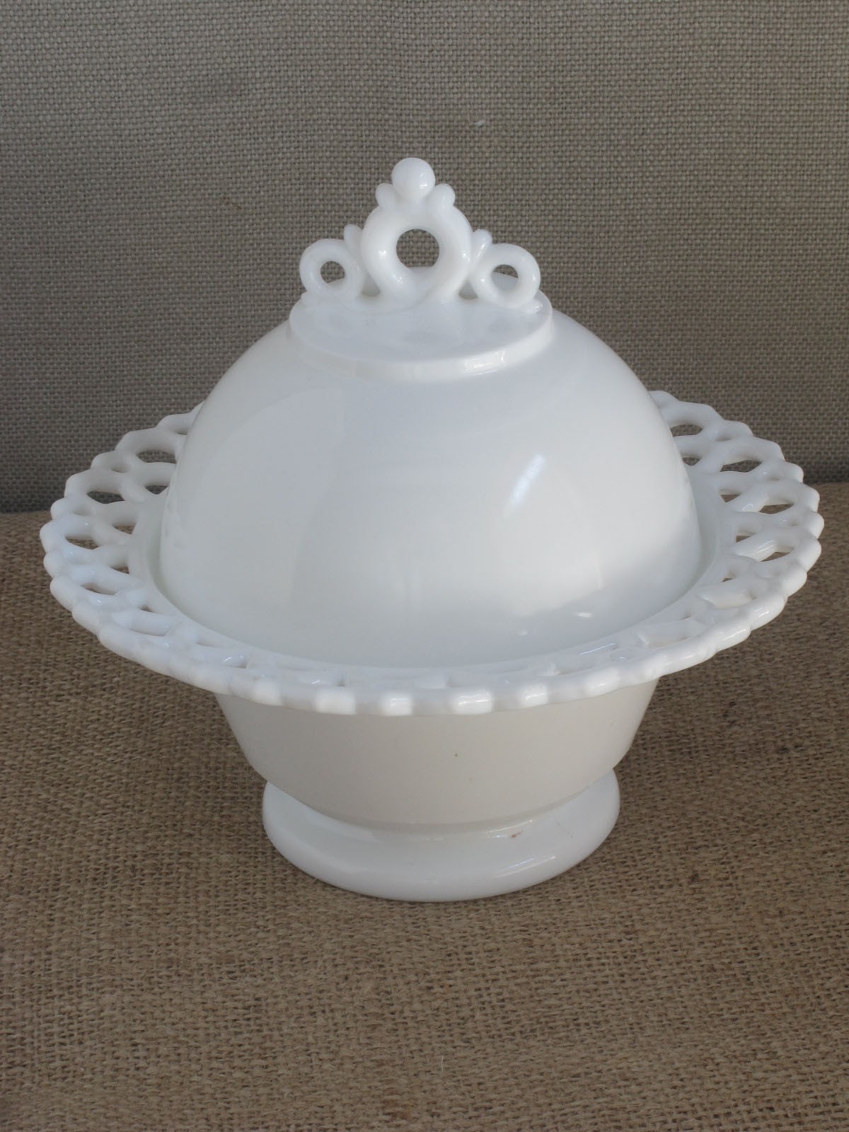 Compote -  Milk Glass Lace covered