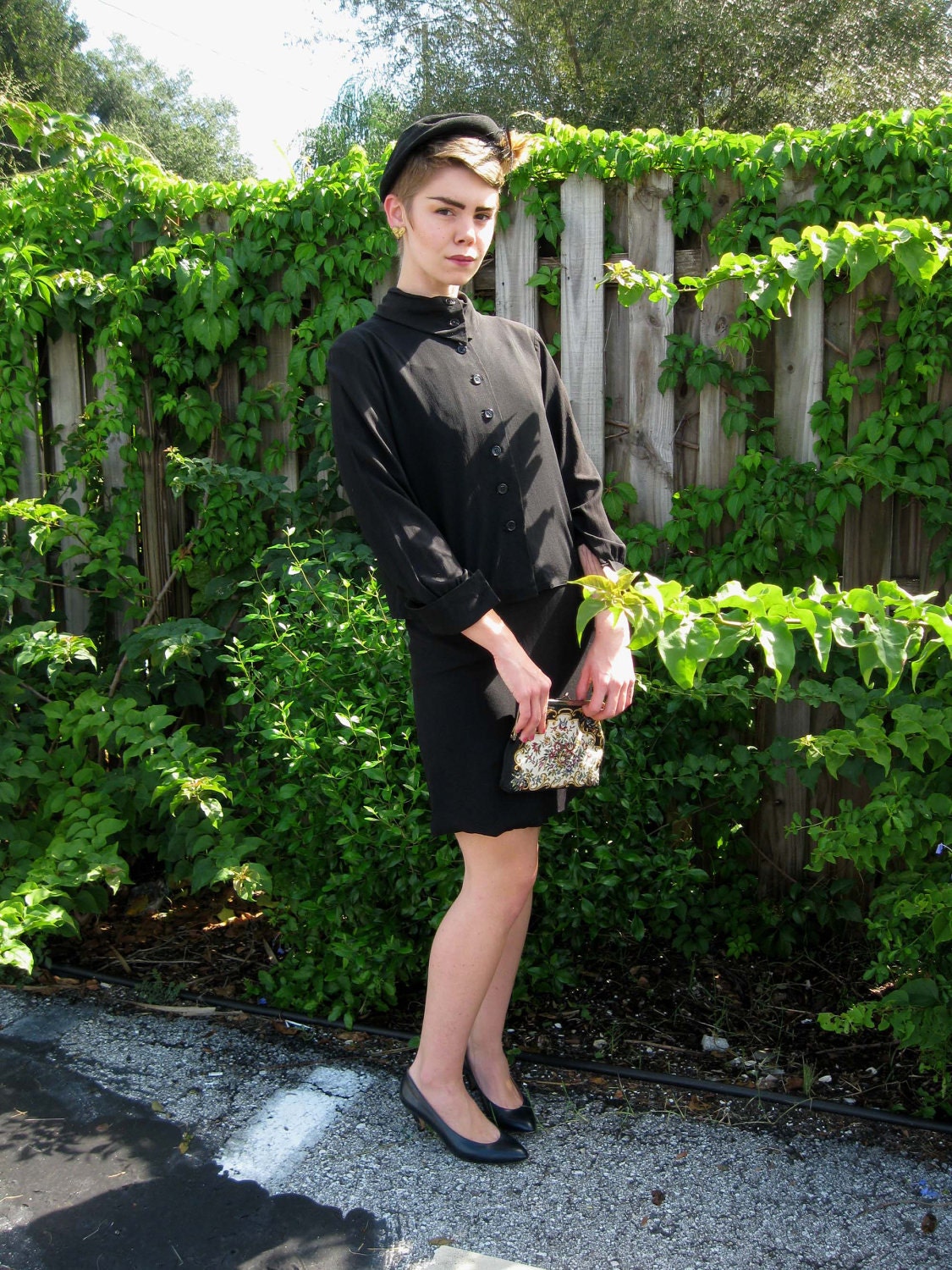 1960s Black Crepe 2 Piece Dress