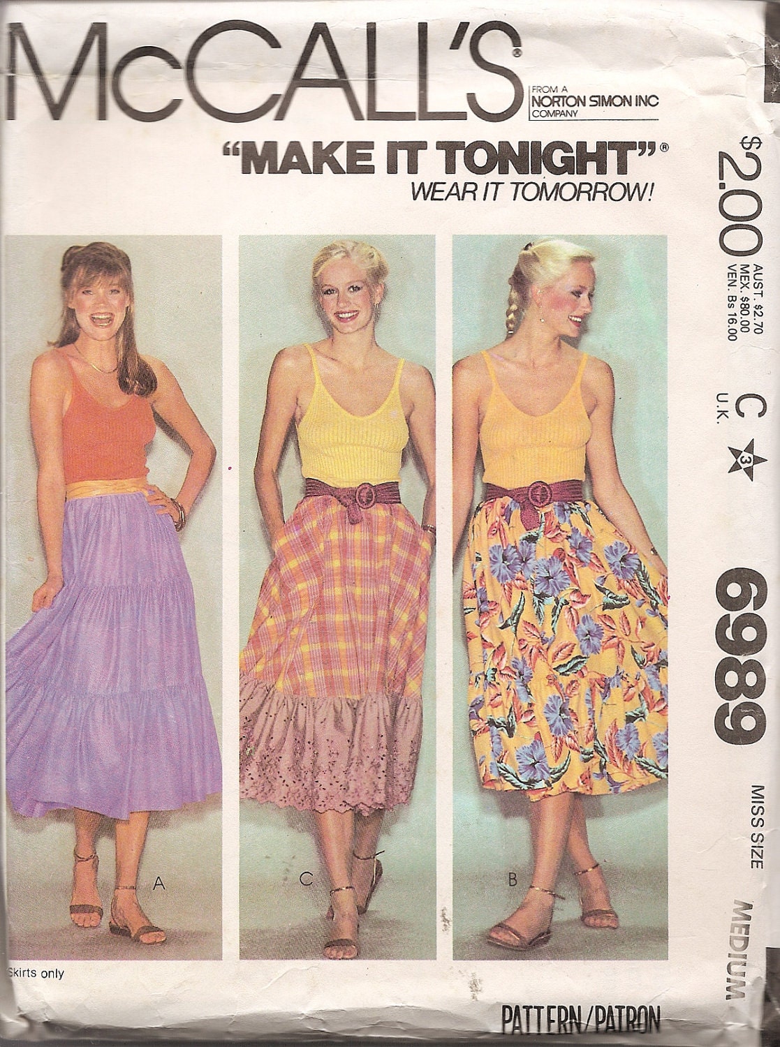 Vintage Sewing Pattern McCalls Ruffled Skirt Uncut