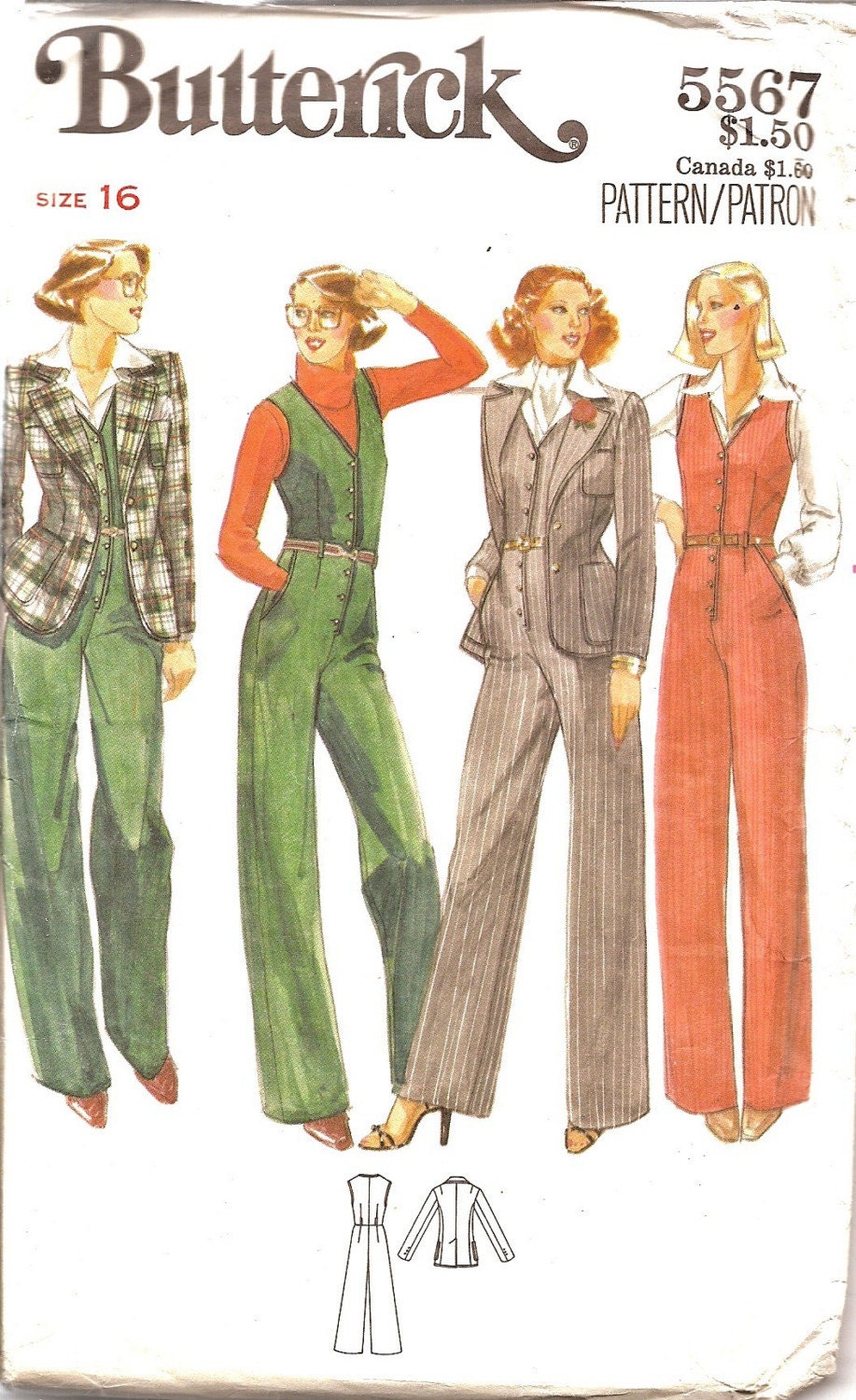 Vintage Misses Jumpsuit and Jacket Sewing Pattern Butterick 5567