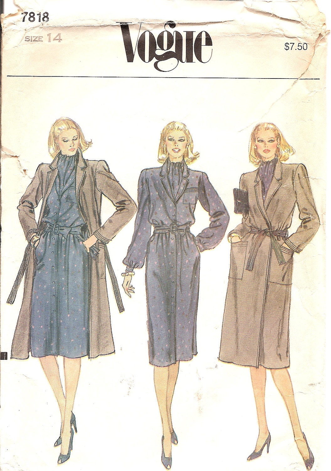 Vintage Sewing Pattern 1980s Coat Raincoat Vogue 7818