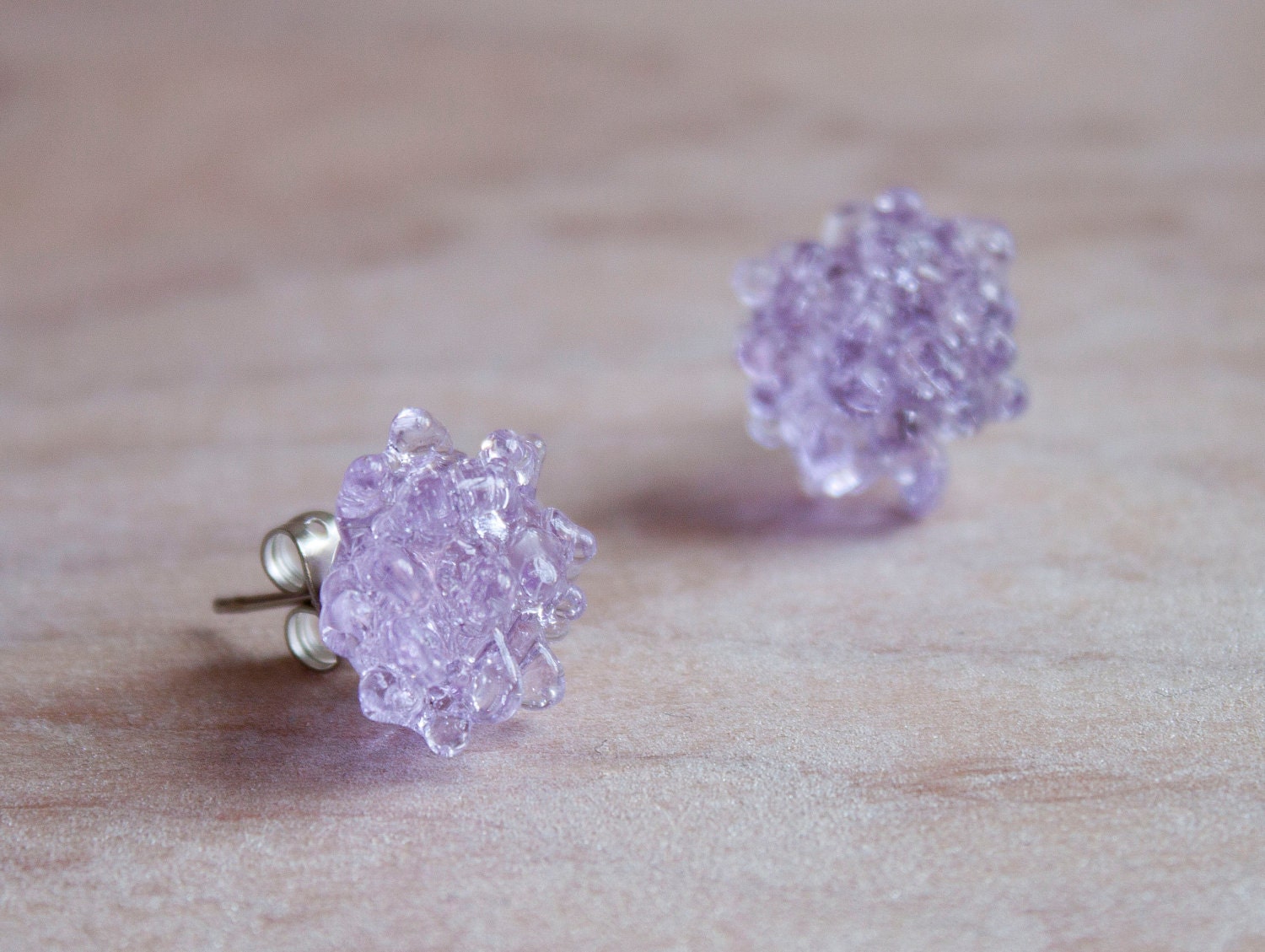 Glass Cluster Dot Earrings - Lilac