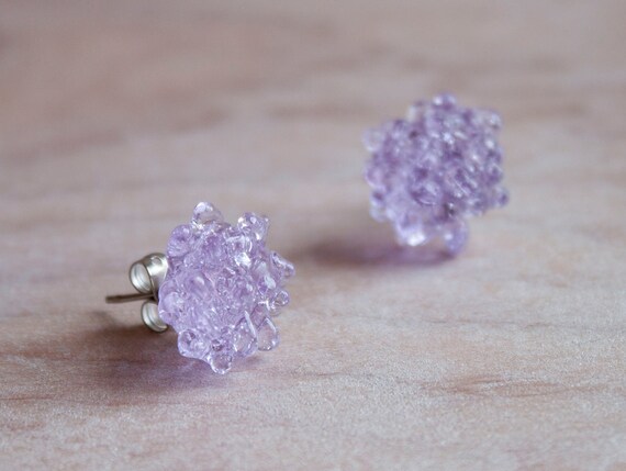 Glass Cluster Dot Earrings - Lilac