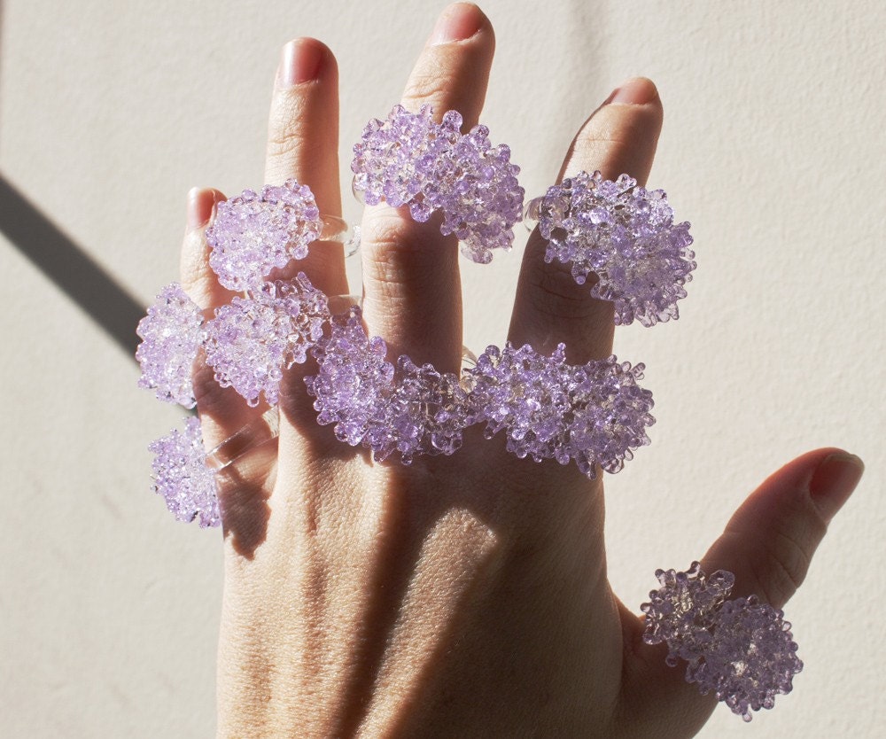 Glass Cluster Ring - Lilac