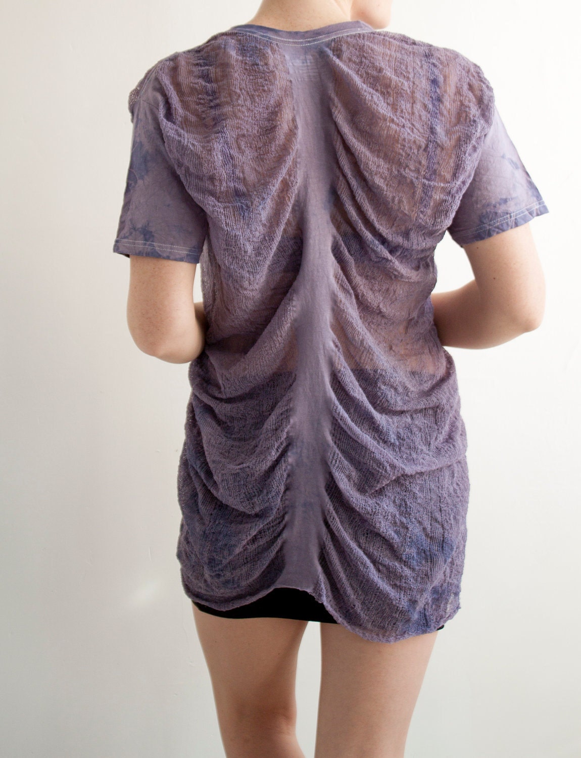 SALE - Shredded T-Shirt in Lilac/Blue Tie Dye - One of A Kind - Size Small