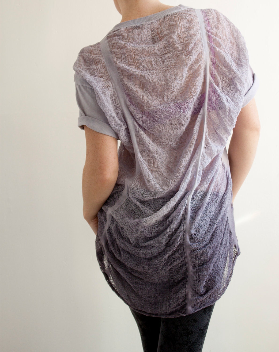 SALE - Shredded T-Shirt in Lilac Ombre - One of A Kind - Size Large