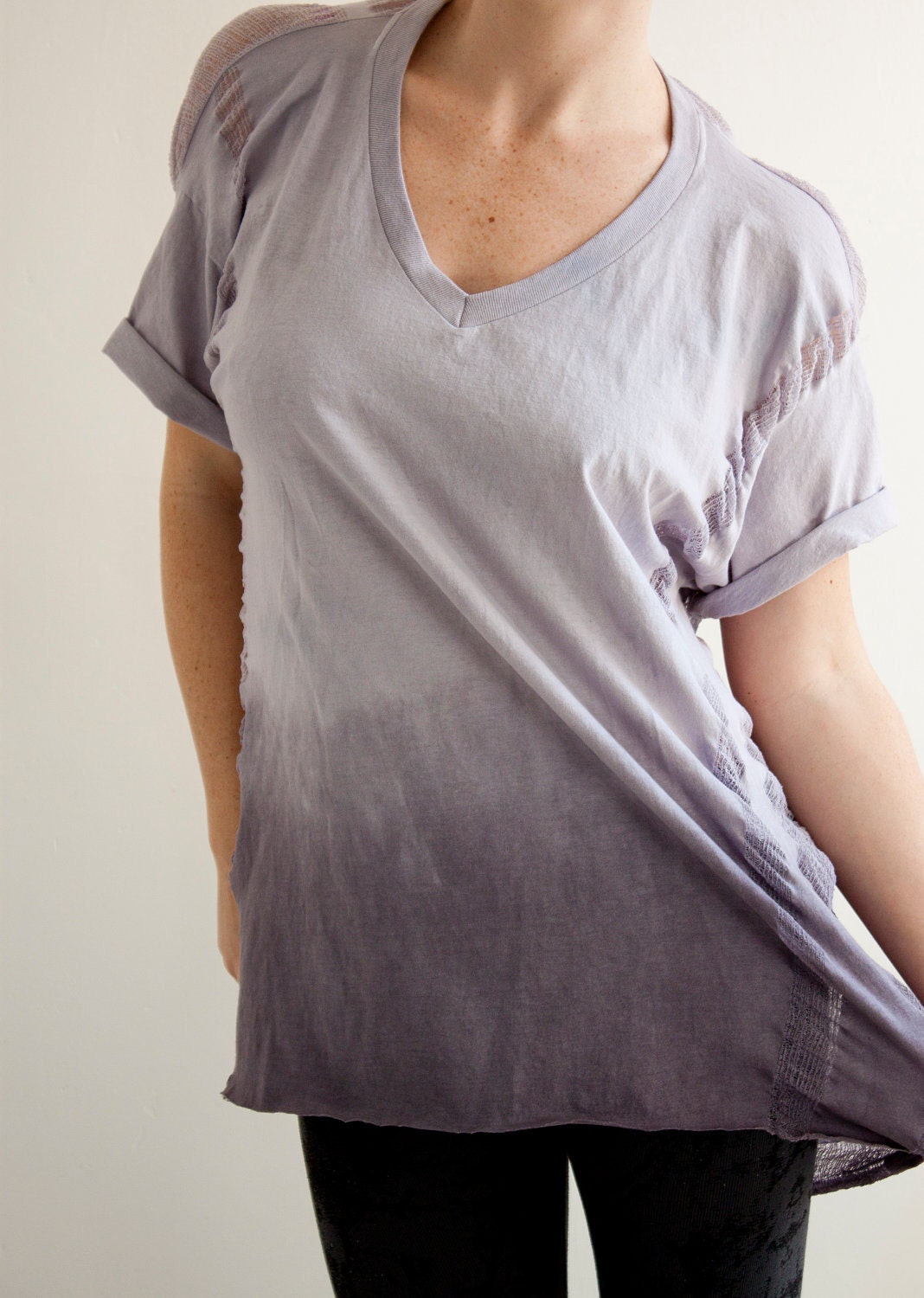 SALE - Shredded T-Shirt in Lilac Ombre - One of A Kind - Size Large