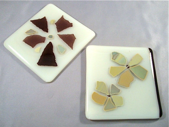 Earth and Ivory Glass Coaster Pair
