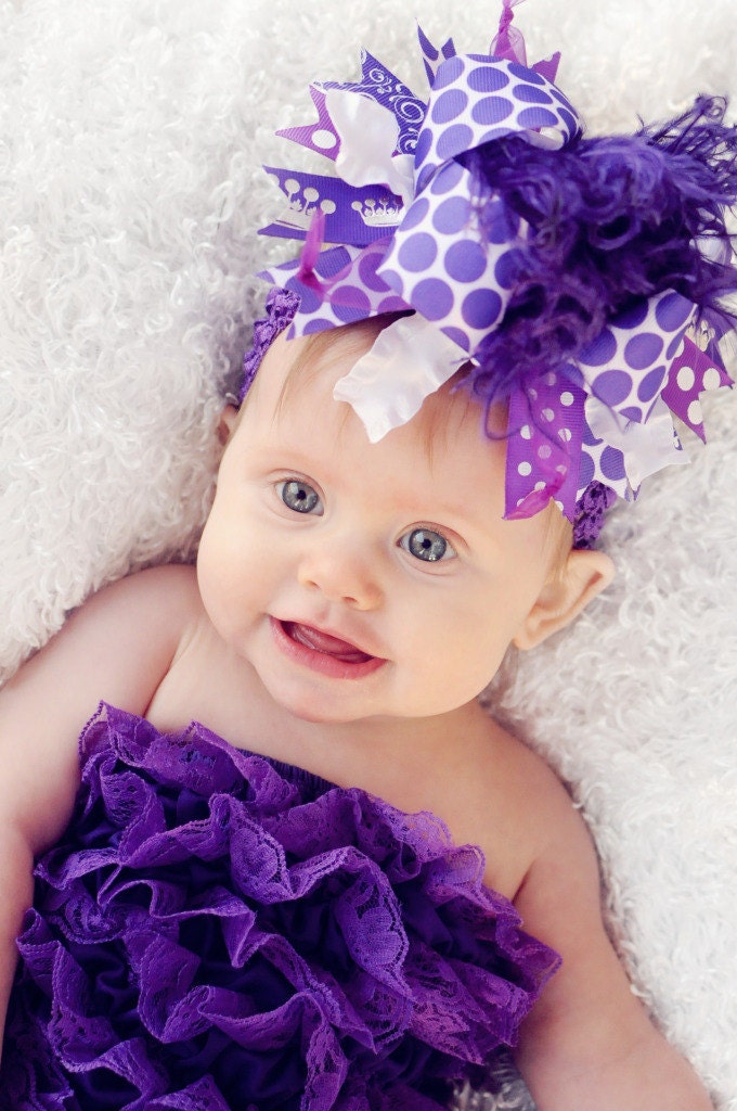 Dark Purple Over The Top Boutique Hair Bow Girls on Matching Headband Free Shipping On All Addional Items