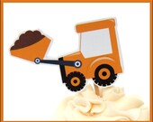 Construction Party - Set of 12 Yellow Bulldozer Cupcake Toppers in Red by The Birthday House