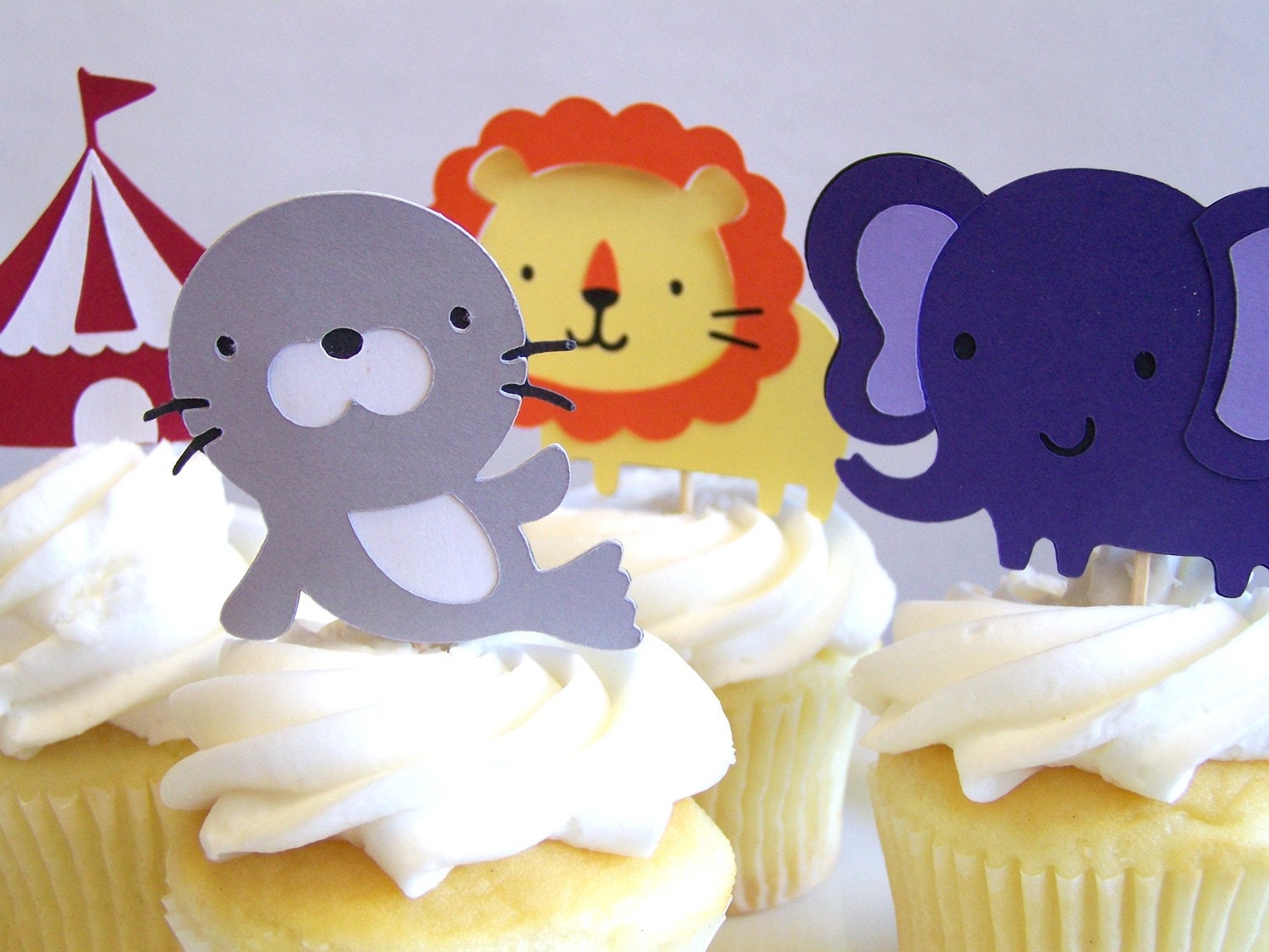 Circus Birthday Party - Big Top Circus Cupcake Toppers, Set of 12