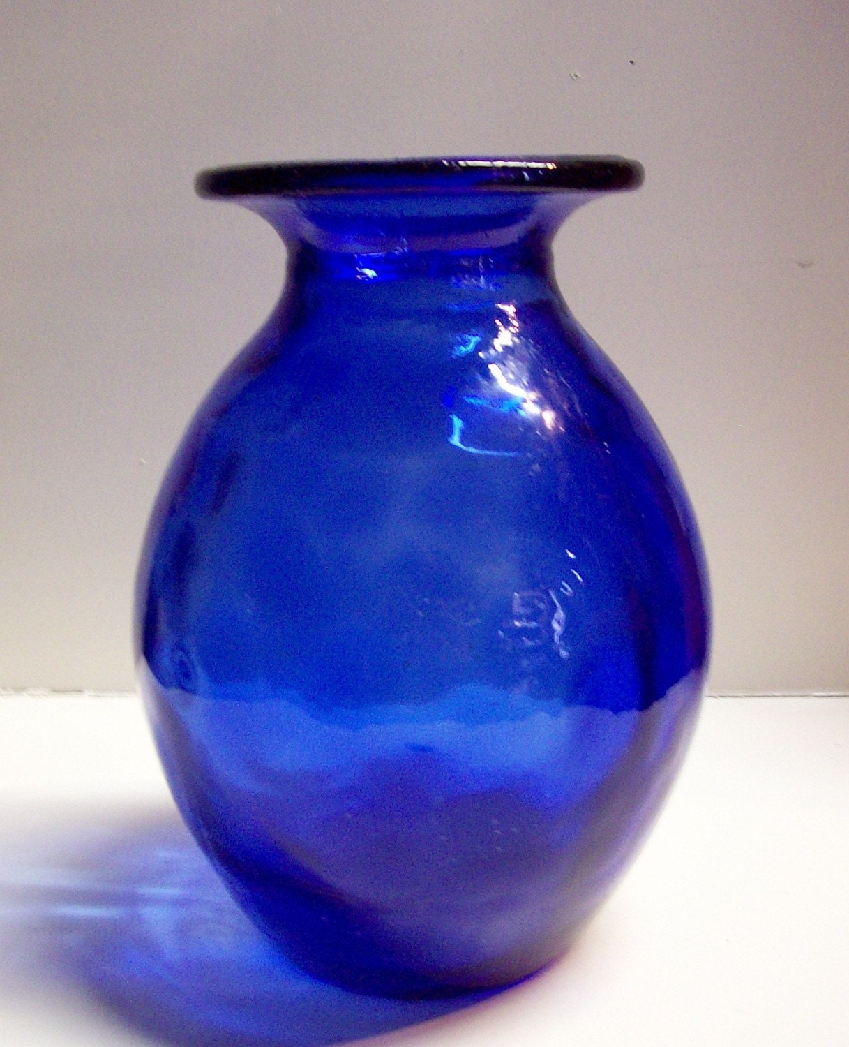 Cobalt Blue Art Glass Round Vase 10"