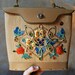 Vintage 1960's Floral Beaded Bucket Bag with Gold Trim and Ladybug - Wooden Bottom