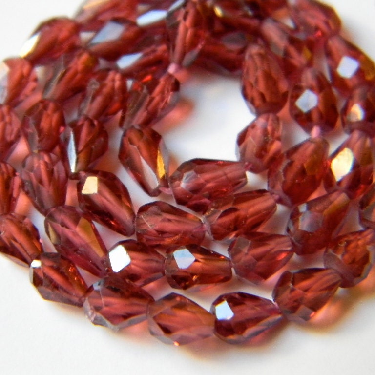 Garnet 6MM x 5MM Faceted Teardrop Briolettes ---32 Stones - Half Strand - Gemstone Beads - Semiprecious Stones - Reduced From 19.70