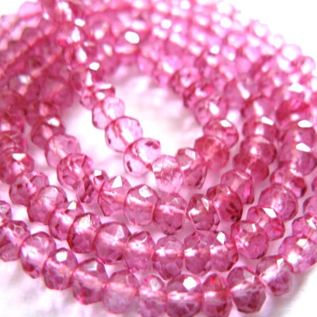 Flamingo Pink Quartz 3MM Micro Faceted Rondells --- 7 Inch Stand - Beads - Gemstone Beads