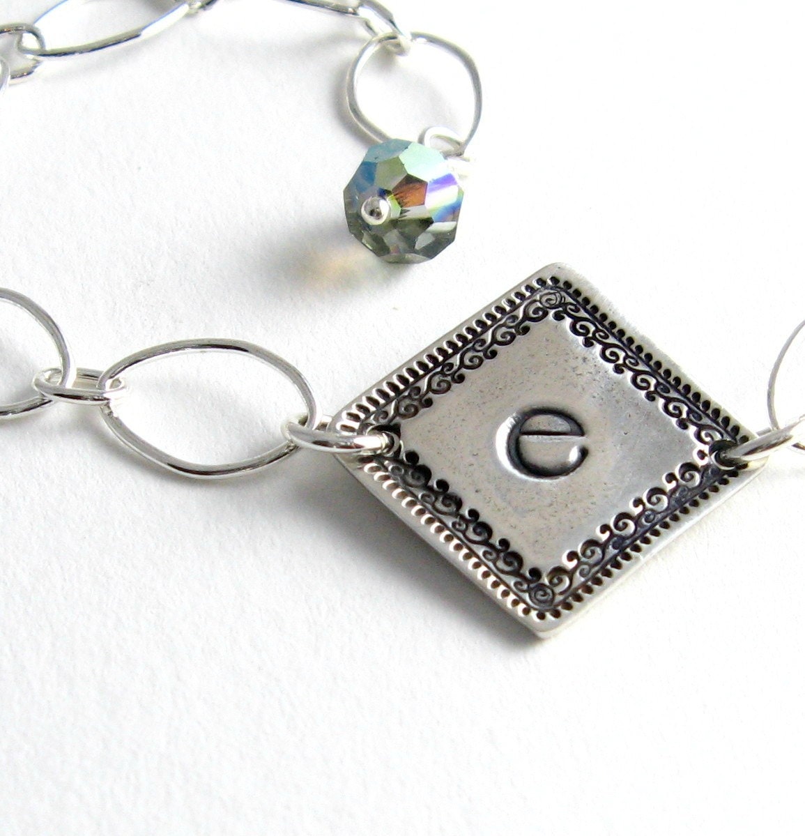 Custom Initial Bracelet Personalized Sterling Silver Mother Bracelet Art Nouveau Romance Wedding Birthstone Bracelet PMC Jewelry ID Bracelet