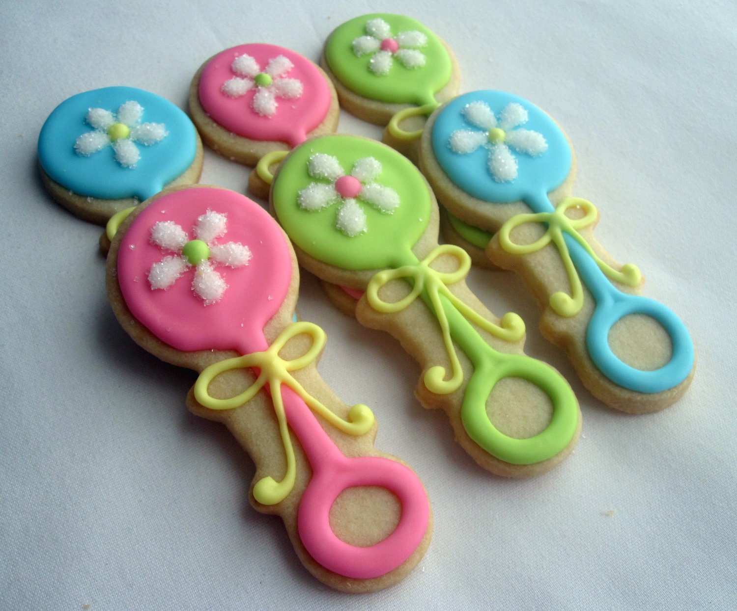 DAISY BABY RATTLE Sugar Cookie Party Favors, 1 Dozen