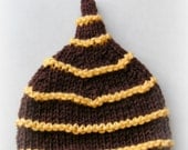 0-3 Months Brown and Yellow Newborn Infant Baby Knit Striped Pixie Elf Stocking Hat Photo Prop Handmade Custom Shower Gift NB