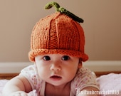 Pumpkin Hat, Pixie, Baby Infant Newborn Knit Handmade Cute Photography Prop All Sizes Fall Shower Gift Halloween Orange Custom