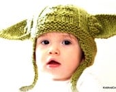 Earflap Hat, Star Wars Fans Hat All Sizes Yoda Hat  Ear Flap Hat Photo Prop Halloween Custom Green Handmade Knitted Baby Earflap Hat