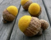 Yellow Wool Acorns, 6 Handmade Felt Needle Autumn Yellow Woodland Waldorf Colorful home decor Fall Thanksgiving Beach Cottage Golden Sun